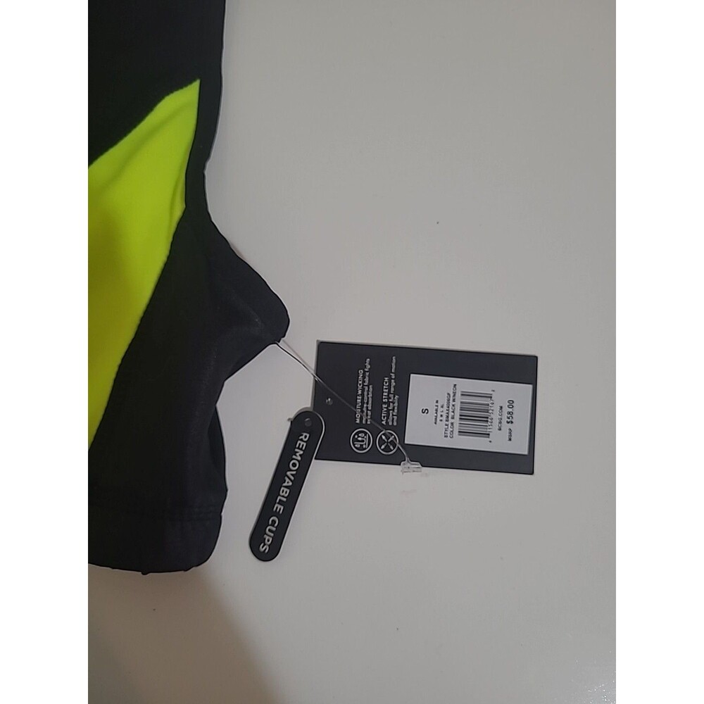 BCBG MAXAZRIA Women Black Neon Yellow Sports Bra Activewear Size Small Tags - Picture 3 of 11